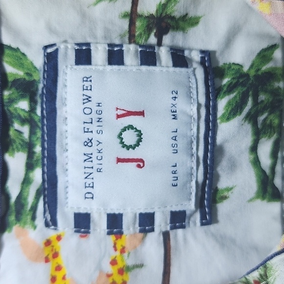 Ricky Singh Denim & Flowers Button Up Shirt Santa Hawaiian Christmas Large - Picture 2 of 6
